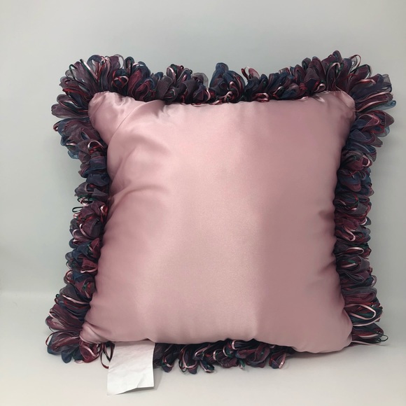 Disney Shopping Tinker Bell Throw Pillow Green Pink Mad Face Ribbon Fringe - Picture 2 of 9